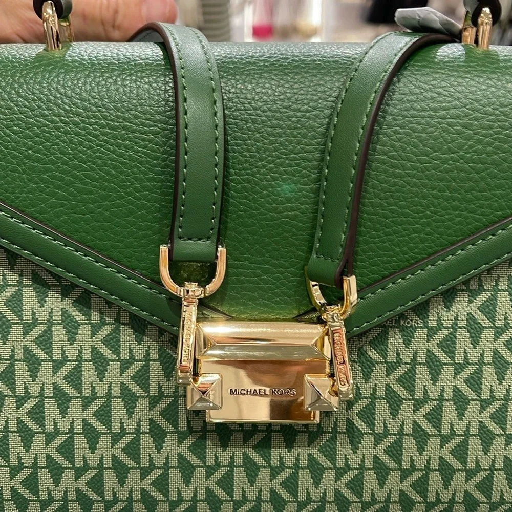 MICHAEL KORS Whitney Medium Flap TH Satchel Fern Green NWT